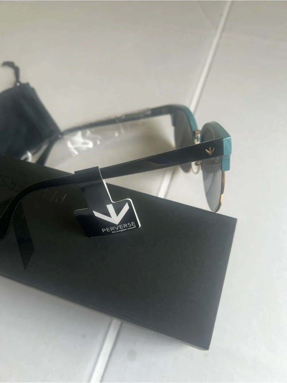 Perverse Teal Round Sunglasses with Black Lenses